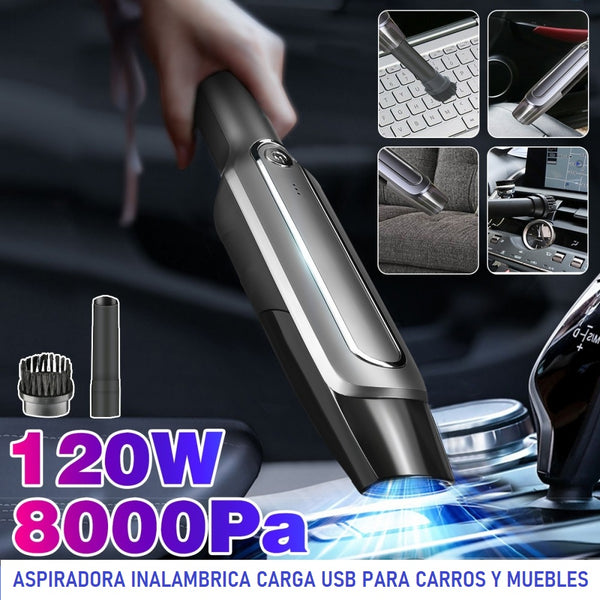 Aspiradora Inalámbrica Portátil Para Coche Y Hogar Carga USB + 2 Boquillas